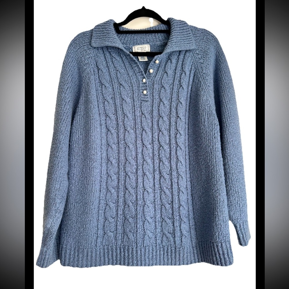 JENNIFER MOORE Women's Blue Collared pullover Knit Sweater Sz XL